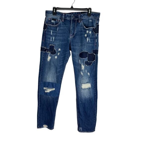 Armani Exchange Women's Distressed Patchwork Denim Jeans - Picture 1 of 8